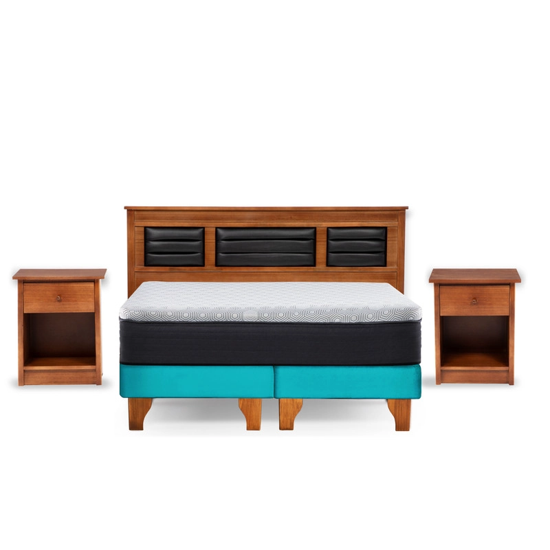 Cama Europea New Top Colchon Resortes 23 Cm 2 Plazas Tela Velvet + Maderas Altair - 2