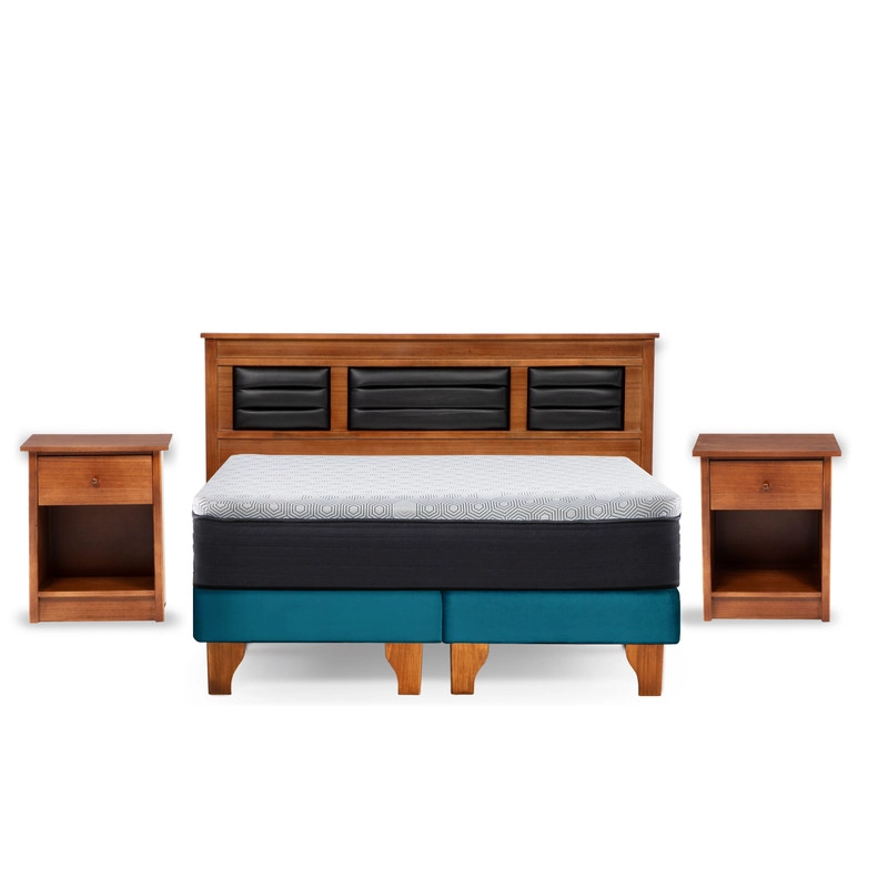 Cama Europea New Top Colchon Resortes 23 Cm 2 Plazas Tela Velvet + Maderas Altair - 2