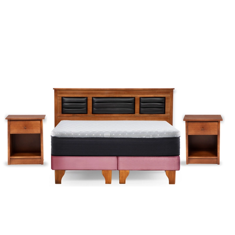 Cama Europea New Top Colchon Resortes 23 Cm 2 Plazas Tela Velvet + Maderas Altair - 2