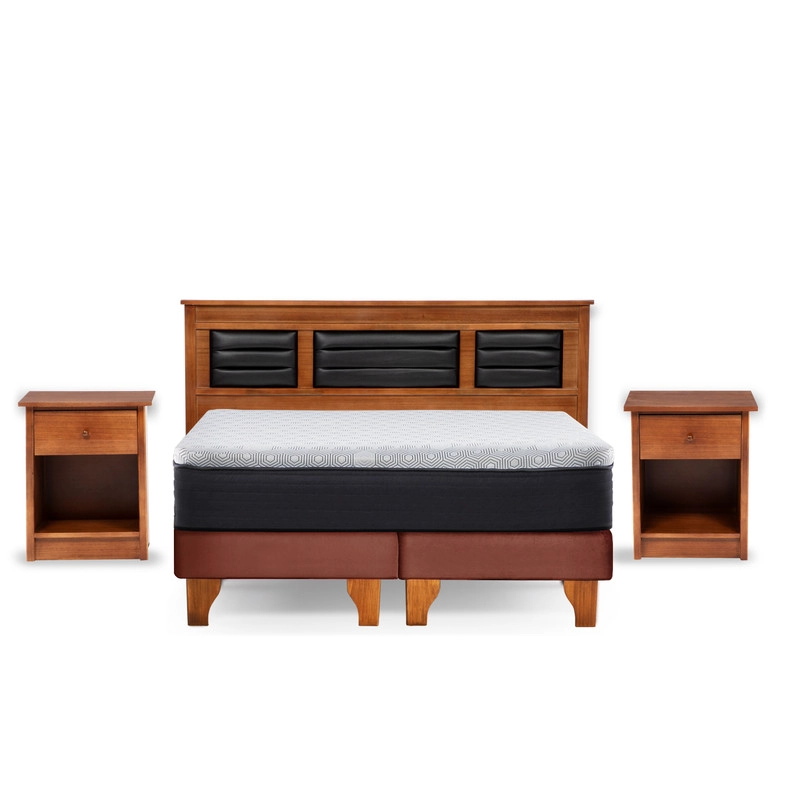 Cama Europea New Top Colchon Resortes 23 Cm 2 Plazas Tela Velvet + Maderas Altair - 2