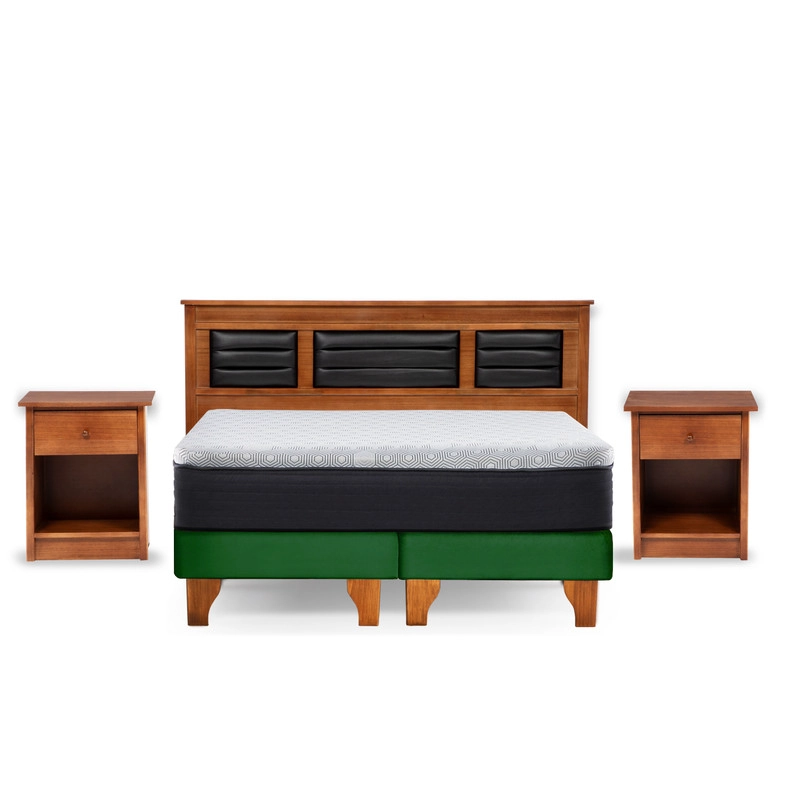 Cama Europea New Top Colchon Resortes 23 Cm 2 Plazas Tela Velvet + Maderas Altair - 2