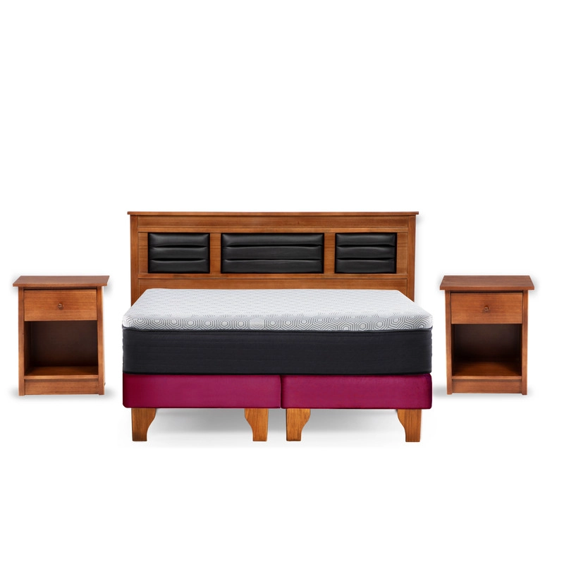 Cama Europea New Top Colchon Resortes 23 Cm 2 Plazas Tela Velvet + Maderas Altair - 2