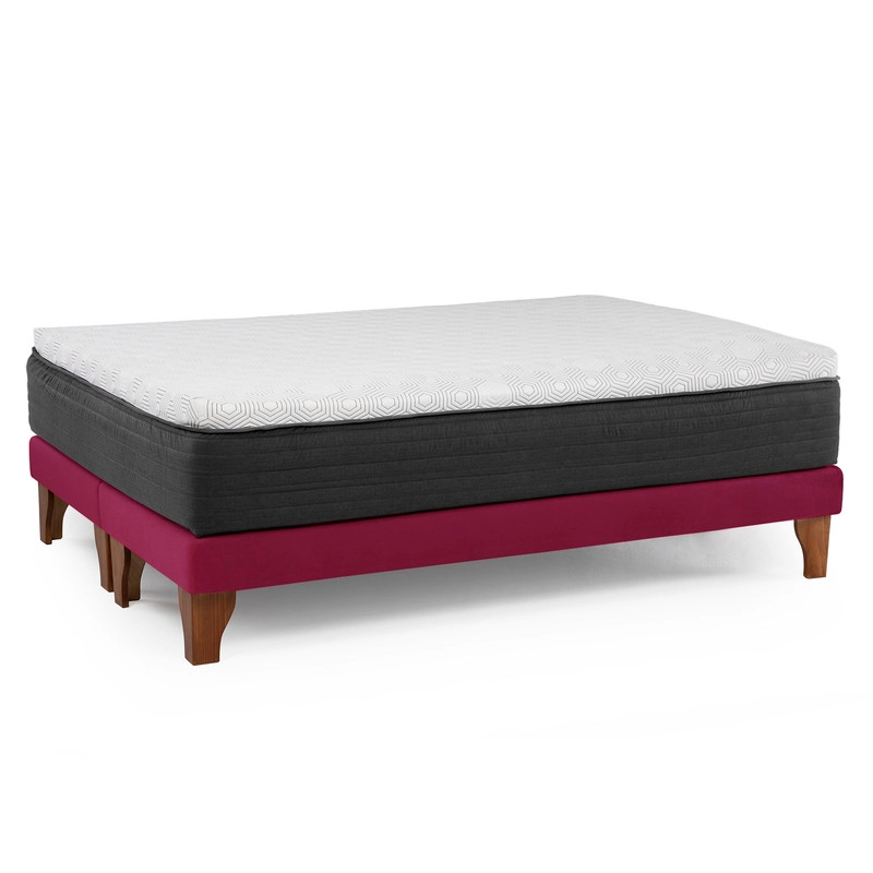 Cama Europea New Top Colchon Resortes 23 Cm 2 Plazas Tela Velvet + Maderas Altair - 3