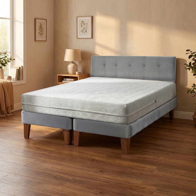 CAMA EUROPEA ZEN BEST 2 PLAZAS 190 CM COLCHON ESPUMA CON FUNDA VELVET + RESPALDO - 1