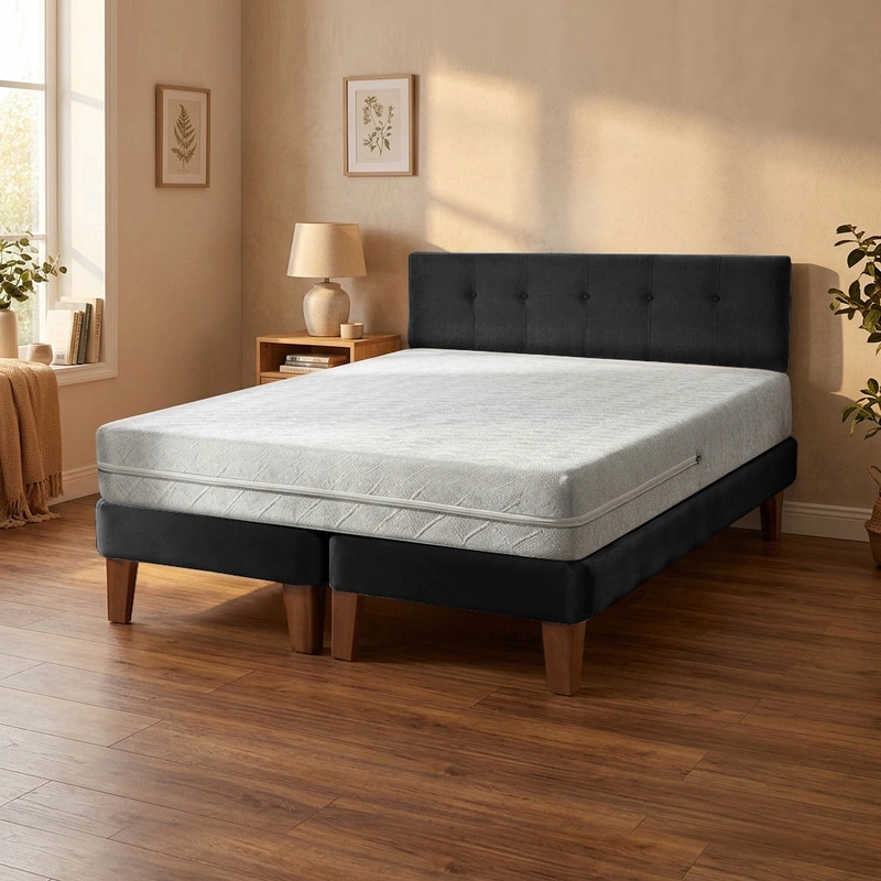CAMA EUROPEA ZEN BEST 2 PLAZAS 190 CM COLCHON ESPUMA CON FUNDA VELVET + RESPALDO - 1