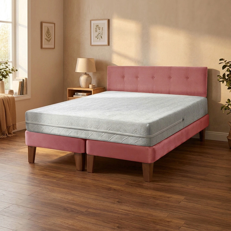 CAMA EUROPEA ZEN BEST 2 PLAZAS 190 CM COLCHON ESPUMA CON FUNDA VELVET + RESPALDO - 1