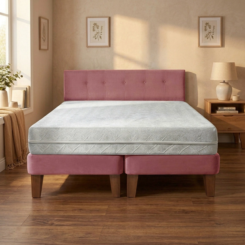 CAMA EUROPEA ZEN BEST 2 PLAZAS 190 CM COLCHON ESPUMA CON FUNDA VELVET + RESPALDO - 2