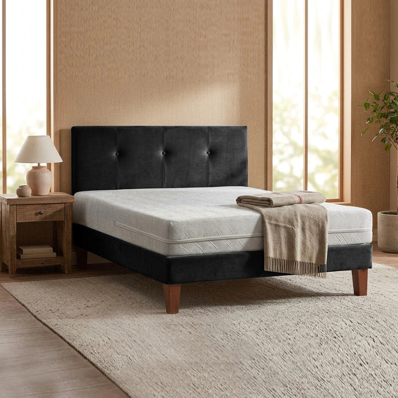 CAMA EUROPEA ZEN BEST 1.5 PLAZAS 190 CM COLCHON ESPUMA CON FUNDA VELVET + RESPALDO - 1