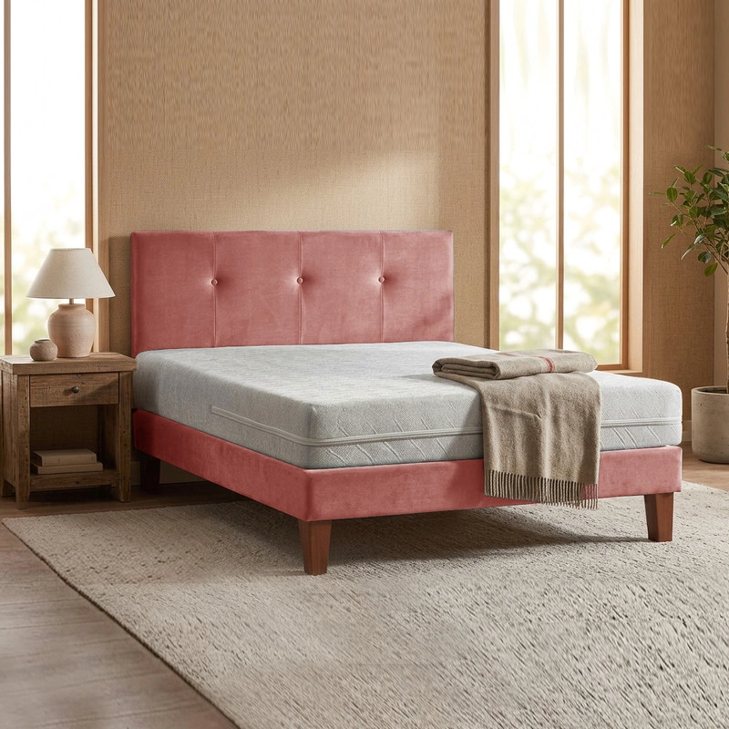 CAMA EUROPEA ZEN BEST 1.5 PLAZAS 190 CM COLCHON ESPUMA CON FUNDA VELVET + RESPALDO - 1