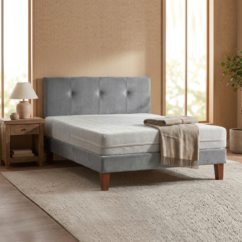 CAMA EUROPEA ZEN BEST 1.5 PLAZAS 190 CM COLCHON ESPUMA CON FUNDA VELVET + RESPALDO - 1