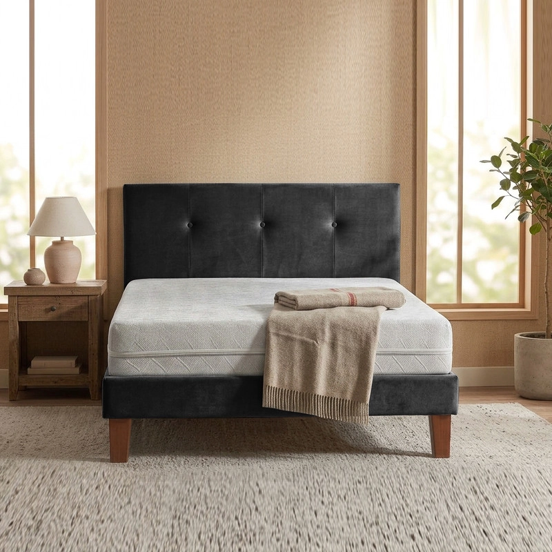 CAMA EUROPEA ZEN BEST 1.5 PLAZAS 190 CM COLCHON ESPUMA CON FUNDA VELVET + RESPALDO - 2