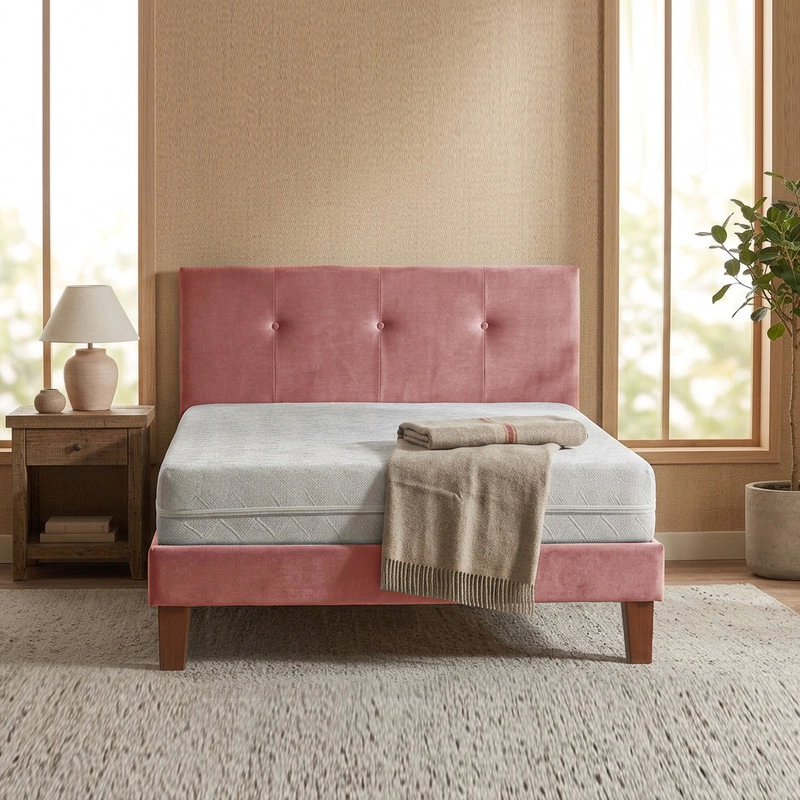 CAMA EUROPEA ZEN BEST 1.5 PLAZAS 190 CM COLCHON ESPUMA CON FUNDA VELVET + RESPALDO - 2