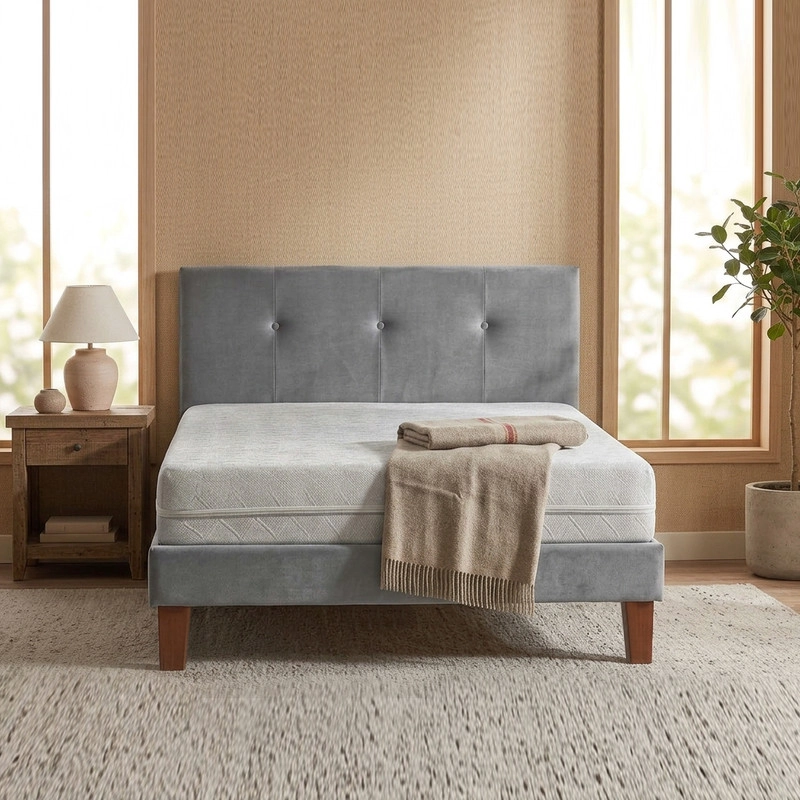 CAMA EUROPEA ZEN BEST 1.5 PLAZAS 190 CM COLCHON ESPUMA CON FUNDA VELVET + RESPALDO - 2