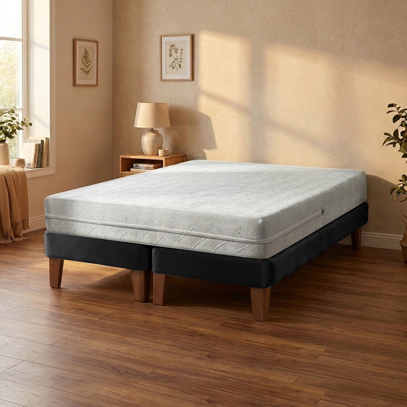 CAMA EUROPEA ZEN BEST 2 PLAZAS 190 CM COLCHON ESPUMA CON FUNDA VELVET - 1