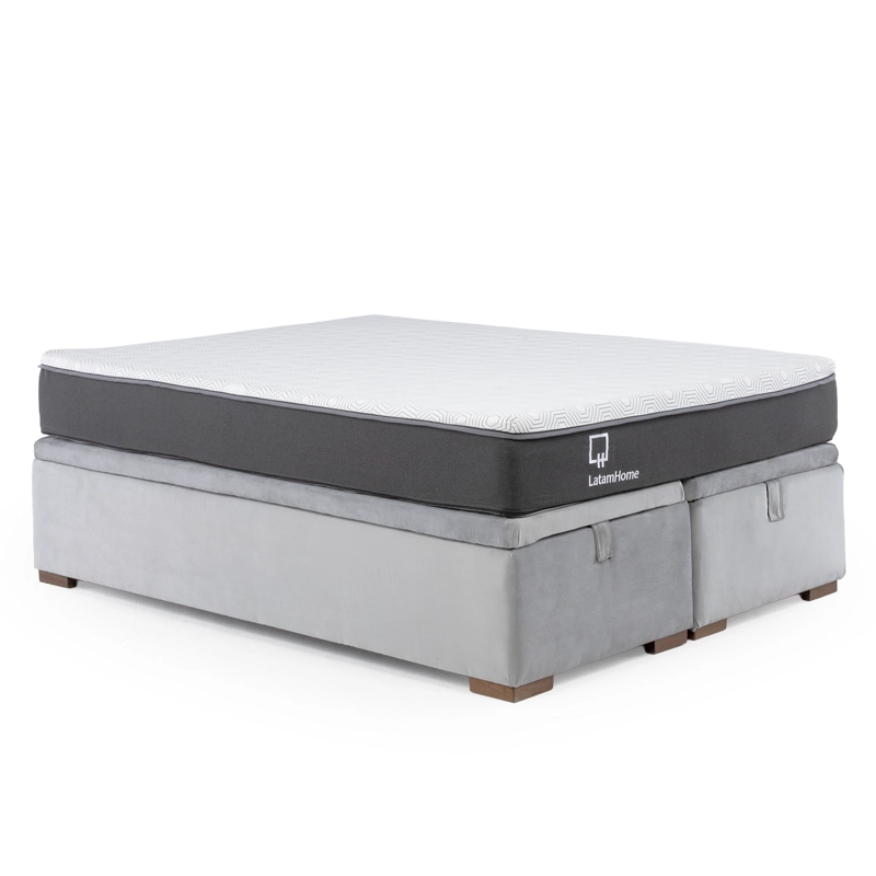 CAMA BAUL 2 PLAZAS BASE DIVIDIDA COLCHON RESORTES ZEN PRO CON FUNDA LAVABLE TELA GRIS - 2