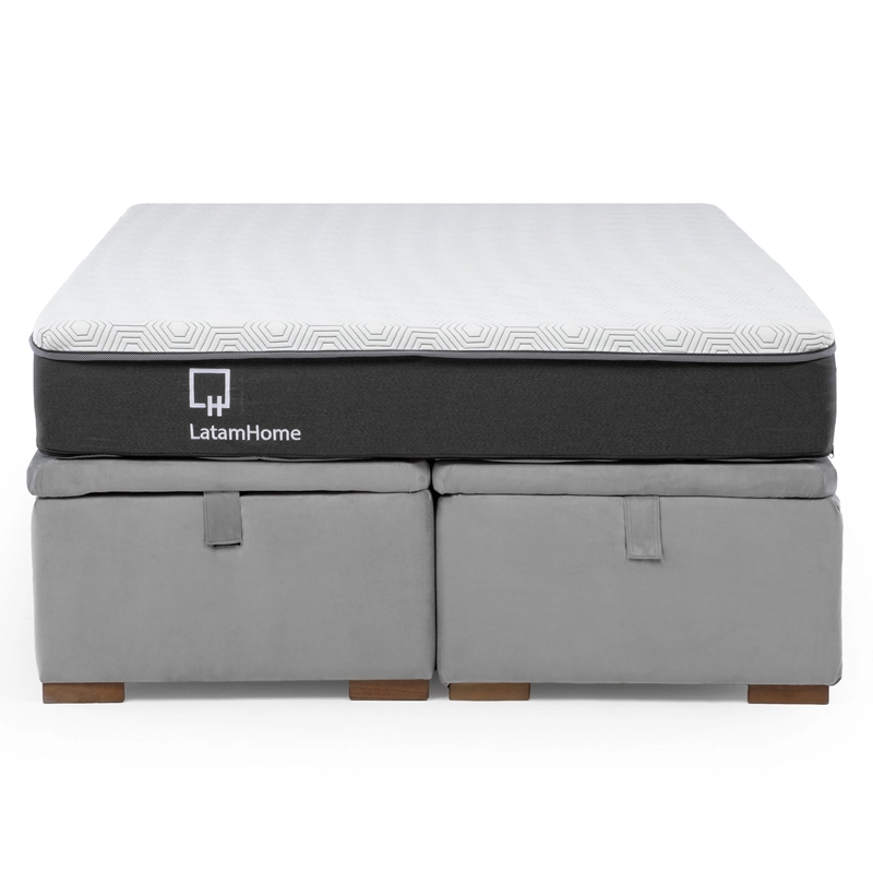 CAMA BAUL 2 PLAZAS BASE DIVIDIDA COLCHON RESORTES ZEN PRO CON FUNDA LAVABLE TELA GRIS - 5
