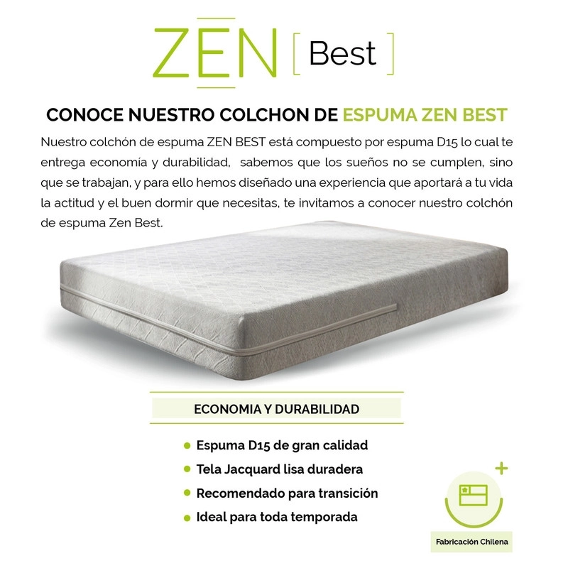 CAMA EUROPEA ZEN BEST 2 PLAZAS 190 CM COLCHON ESPUMA CON FUNDA VELVET + RESPALDO - 3