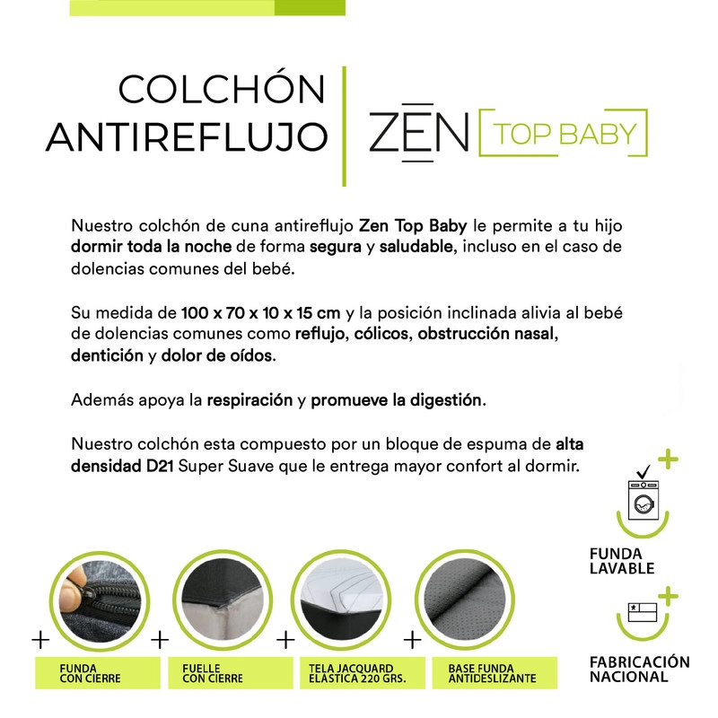 COLCHON CUNA ANTIREFLUJO ZEN TOP BABY CON FUNDA 70X100X15 CM - 3