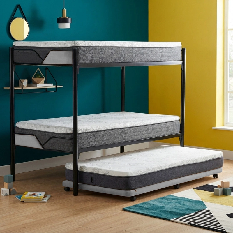 CAMAROTE TRIPLE ZEN METALICO  + COLCHONES NEW TOP RESORTES 1 PLAZA - 1