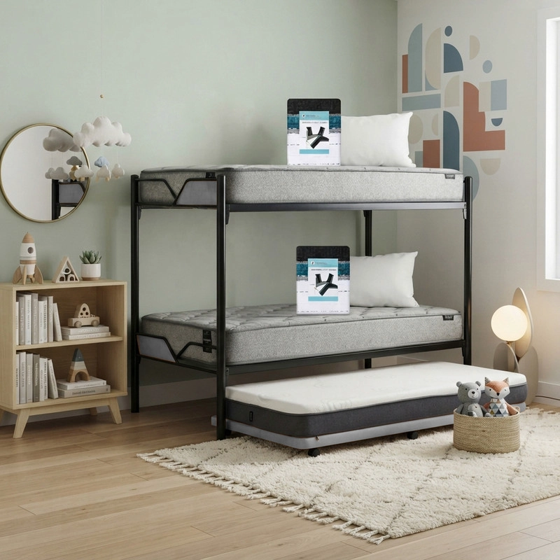 CAMAROTE TRIPLE ZEN METALICO  + COLCHONES CANNON RESORTES 1.5 PLAZAS + 2 SABANAS Y 2 ALMOHADAS - 1