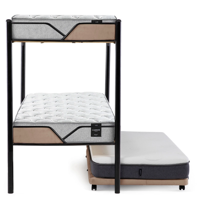 CAMAROTE TRIPLE ZEN METALICO  + COLCHONES CANNON RESORTES 1.5 PLAZAS + 2 SABANAS Y 2 ALMOHADAS - 2