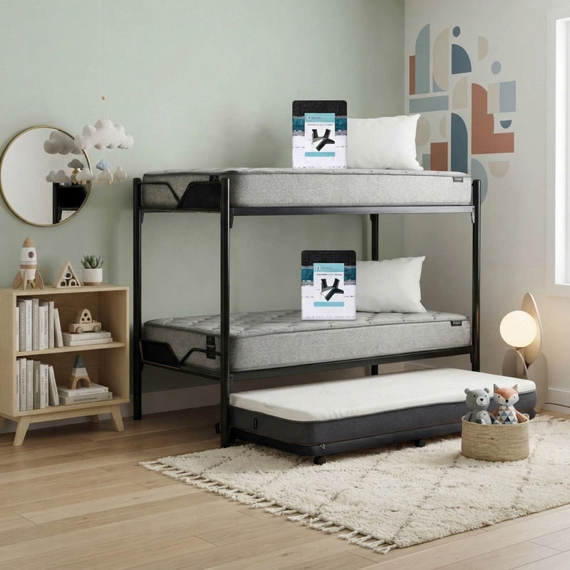 CAMAROTE TRIPLE ZEN METALICO  + COLCHONES CANNON RESORTES 1 PLAZAS + 2 SABANAS Y 2 ALMOHADAS - 1