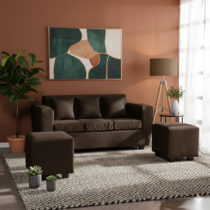 LIVING KANSAS 3 CUERPOS + 2 POUF FELPA - 1