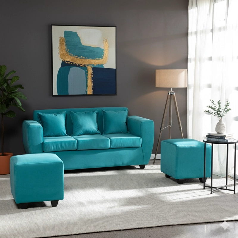 LIVING KANSAS 3 CUERPOS + 2 POUF FELPA - 1