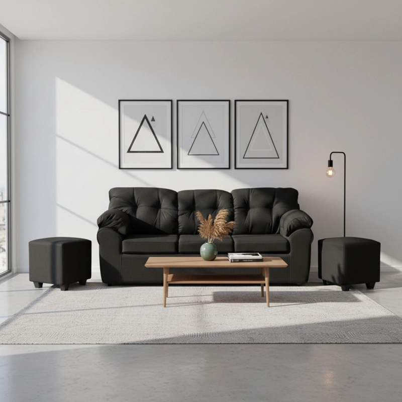LIVING POLONIA  3C+2 POUF TELA - 1