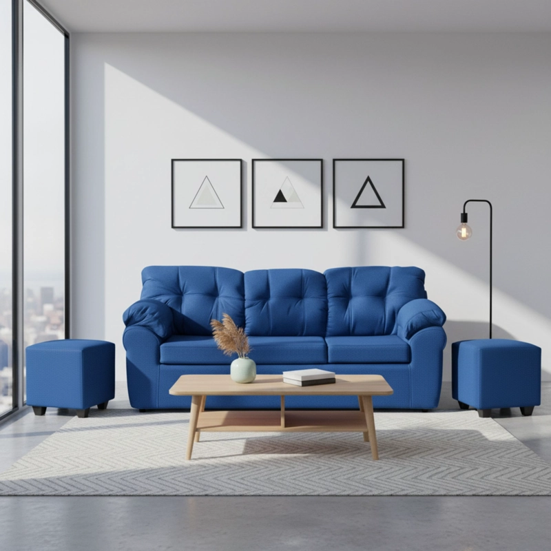 LIVING POLONIA  3C+2 POUF TELA - 1