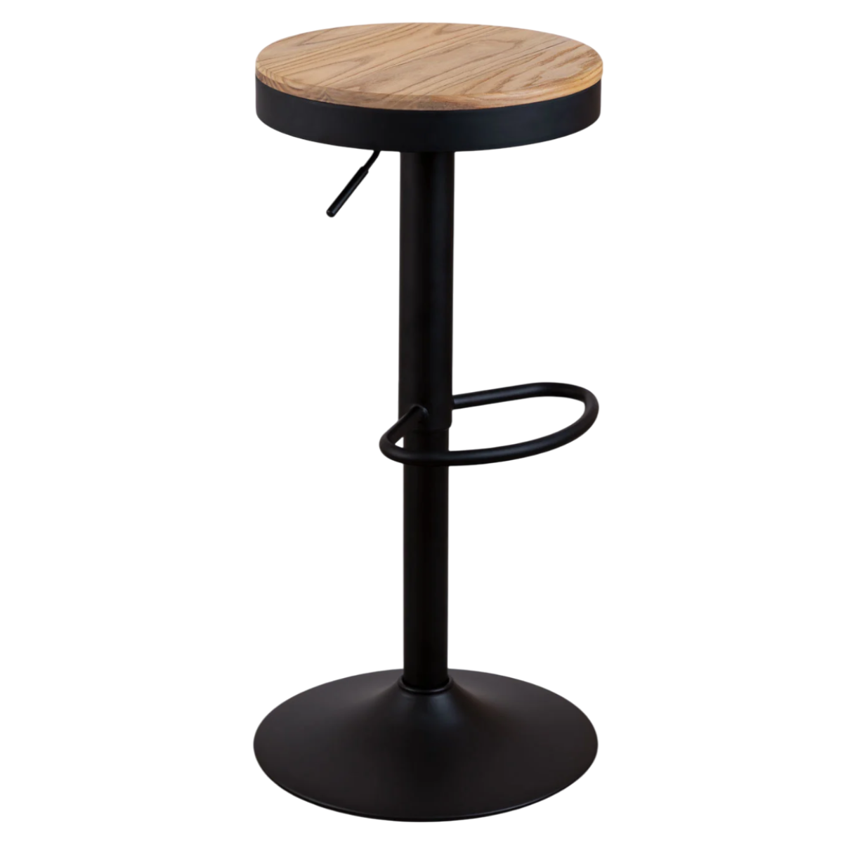 TABURETE REGULABLE PISO BAR ASIENTO DE MADERA EN COLOR NEGRO - 1