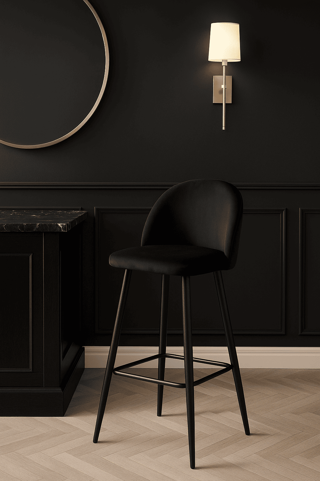 PISO DE BAR TABURETE VELVET 66CM TERCIOPELO EN COLOR NEGRO - 6
