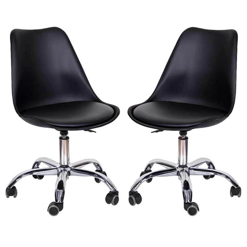 PACK 2 SILLAS DE ESCRITORIO TULIP EAMES ACOLCHADA GIRATORIA EN COLOR NEGRO - 1