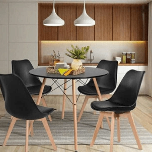 COMEDOR MESA EAMES REDONDA DE VIDRIO 80CM Y 4 SILLAS TULIP EN COLOR NEGROS - 3