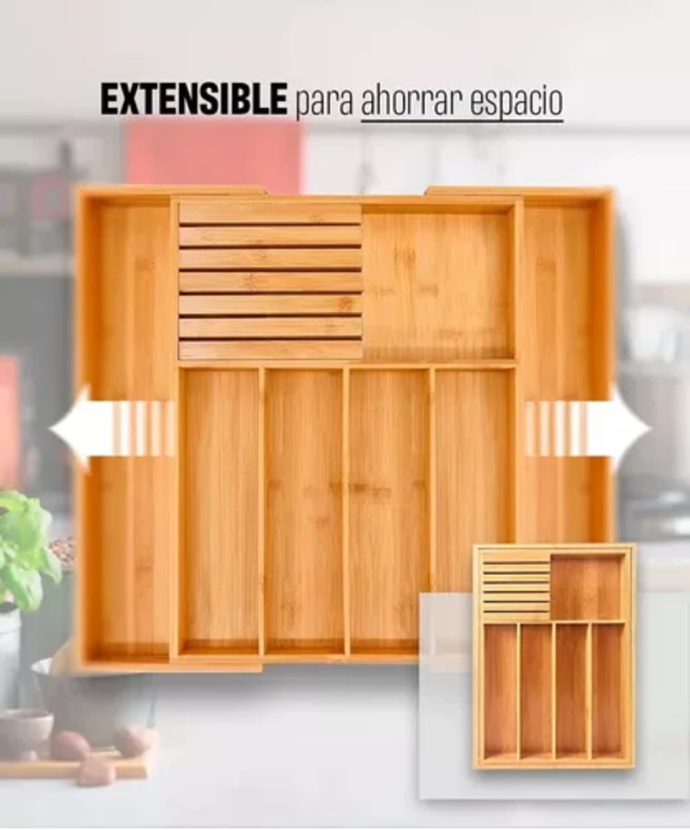 ORGANIZADOR DE CUBIERTOS BAMBÚ AJUSTABLE 7 COMPARTIMIENTOS - 3