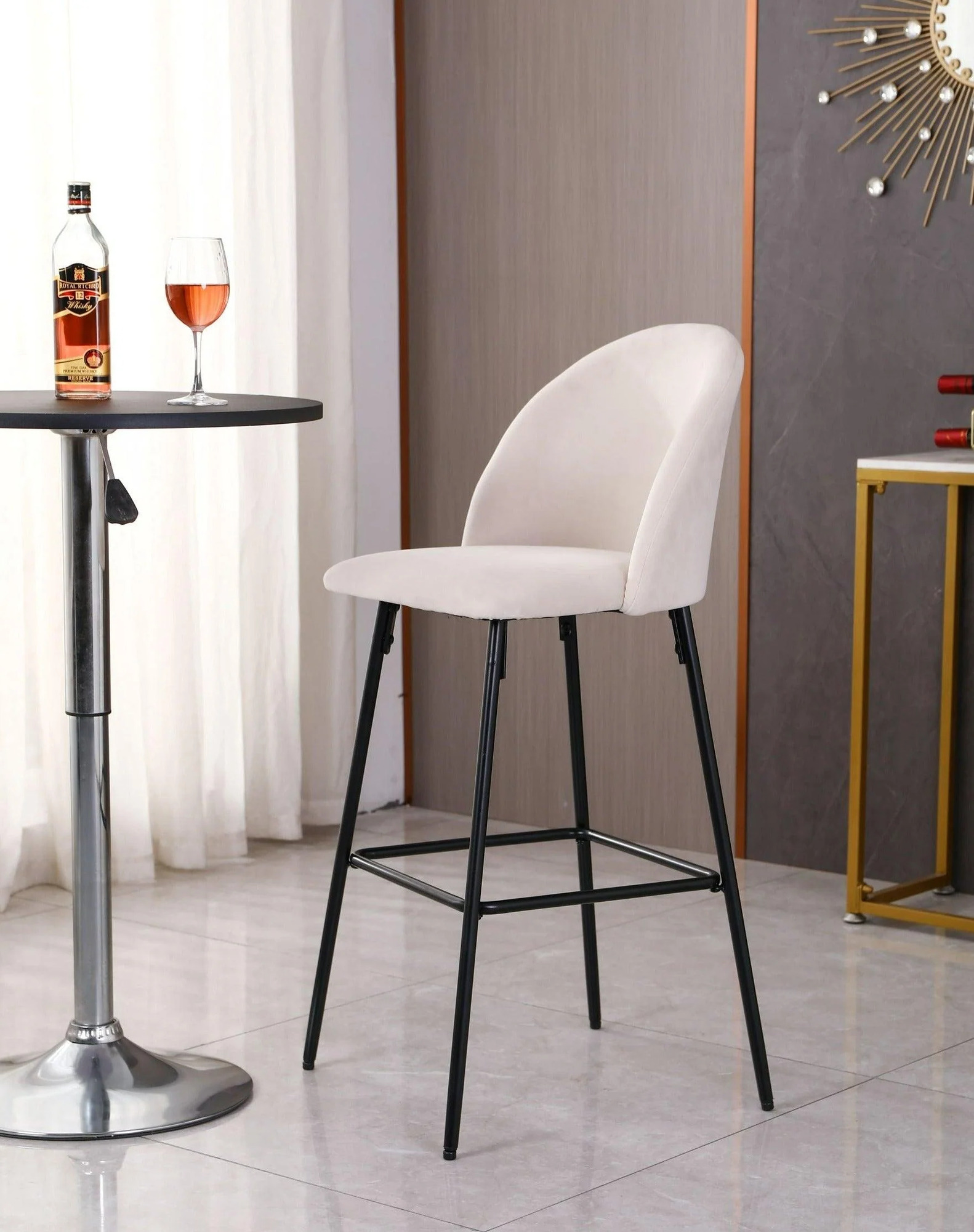PISO DE BAR TABURETE VELVET 66CM TERCIOPELO EN COLOR BLANCO - 4