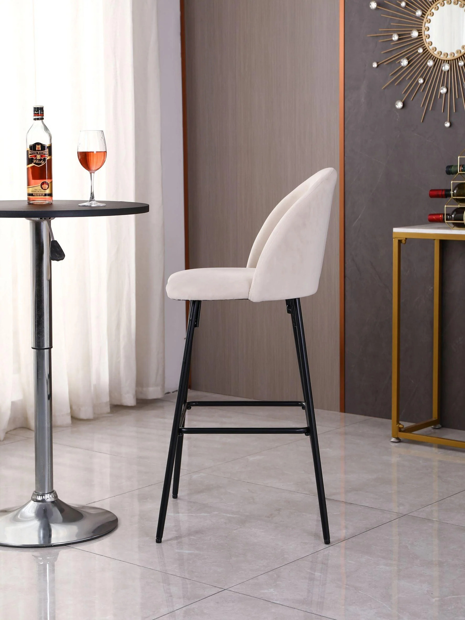 PISO DE BAR TABURETE VELVET 66CM TERCIOPELO EN COLOR BLANCO - 5