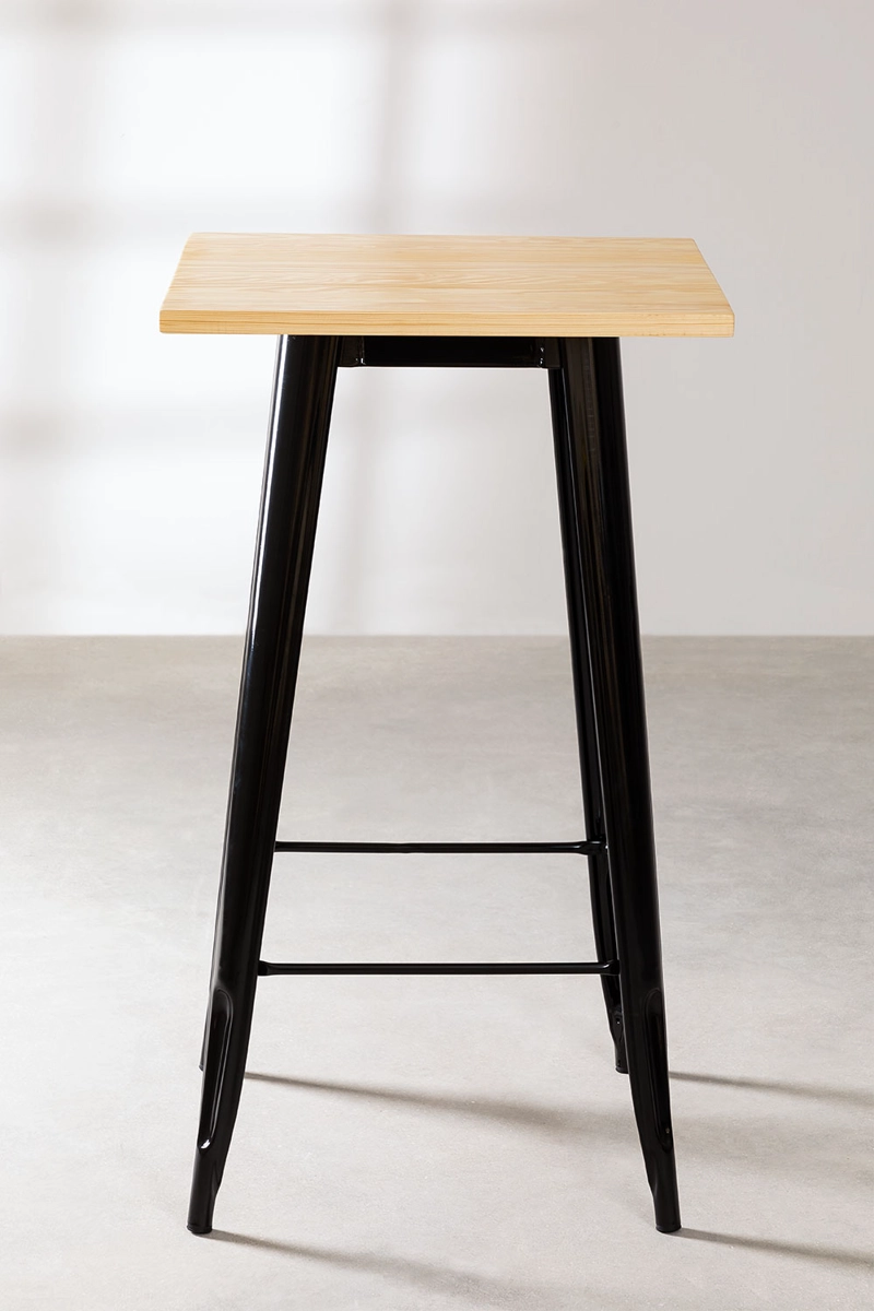 MESA DE BAR TOLIX EN COLOR NEGRO CON CUBIERTA DE MADERA 60X60X105 - 2