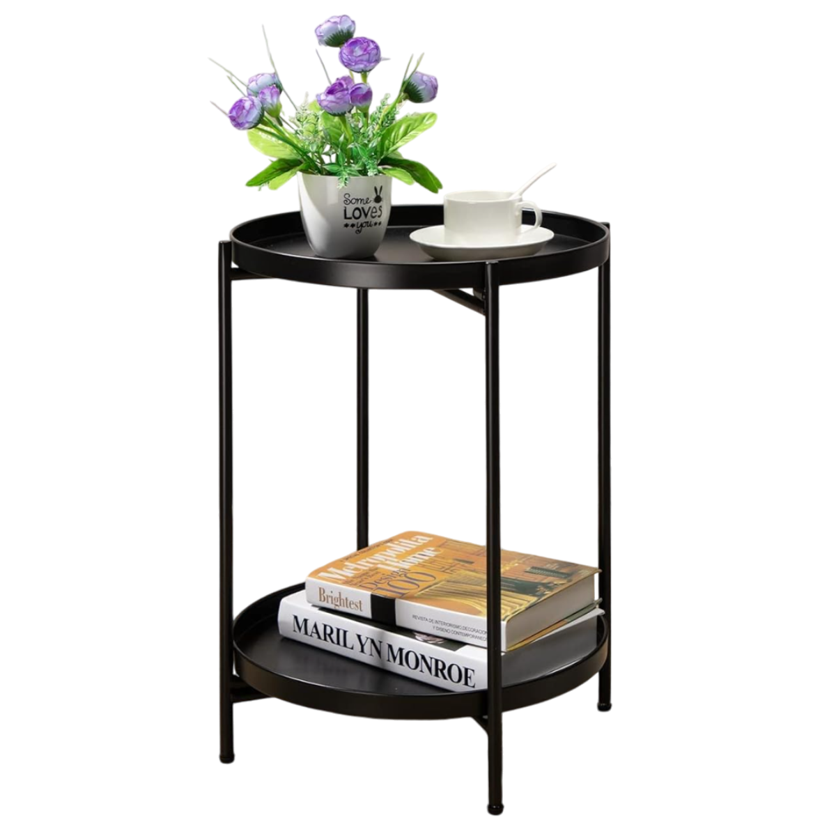 MESA LATERAL AUXILIAR 2 NIVELES METALICA 42X42X52CM EN COLOR NEGRO - 1