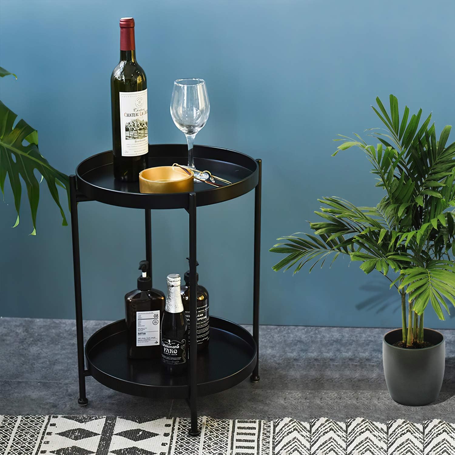MESA LATERAL AUXILIAR 2 NIVELES METALICA 42X42X52CM EN COLOR NEGRO - 5