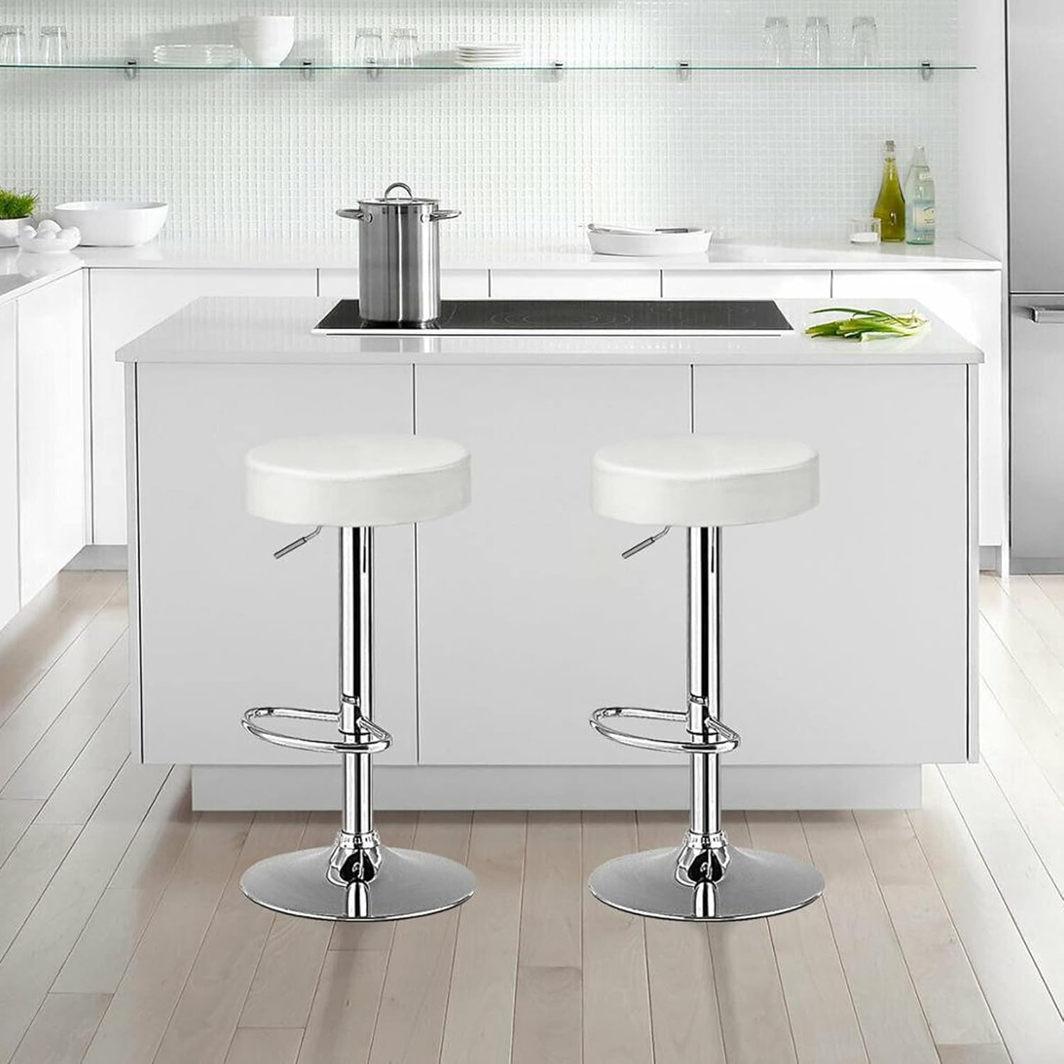 PACK 2 TABURETES PISO BAR ALTURA REGULABLE EN COLOR BLANCOS - 3