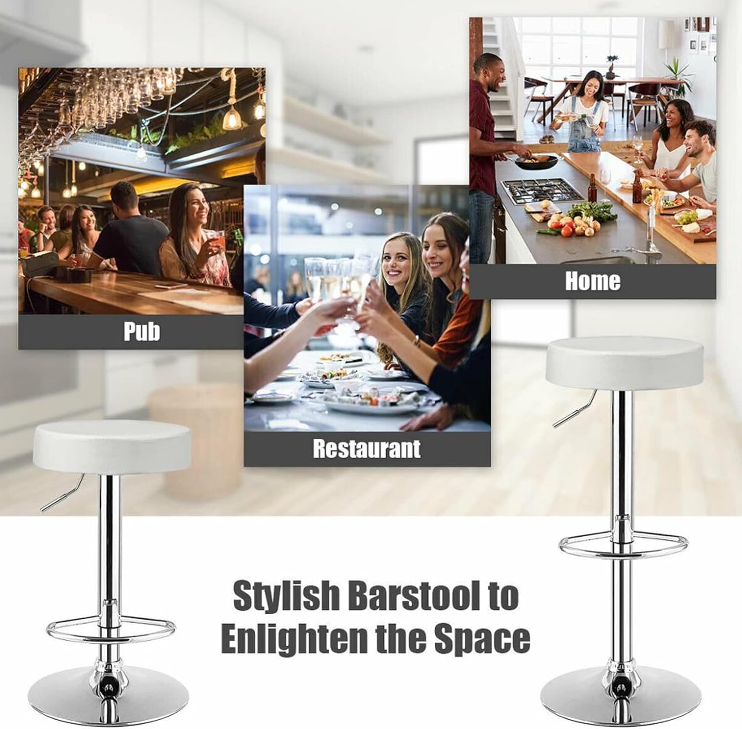 PACK 2 TABURETES PISO BAR ALTURA REGULABLE EN COLOR BLANCOS - 5