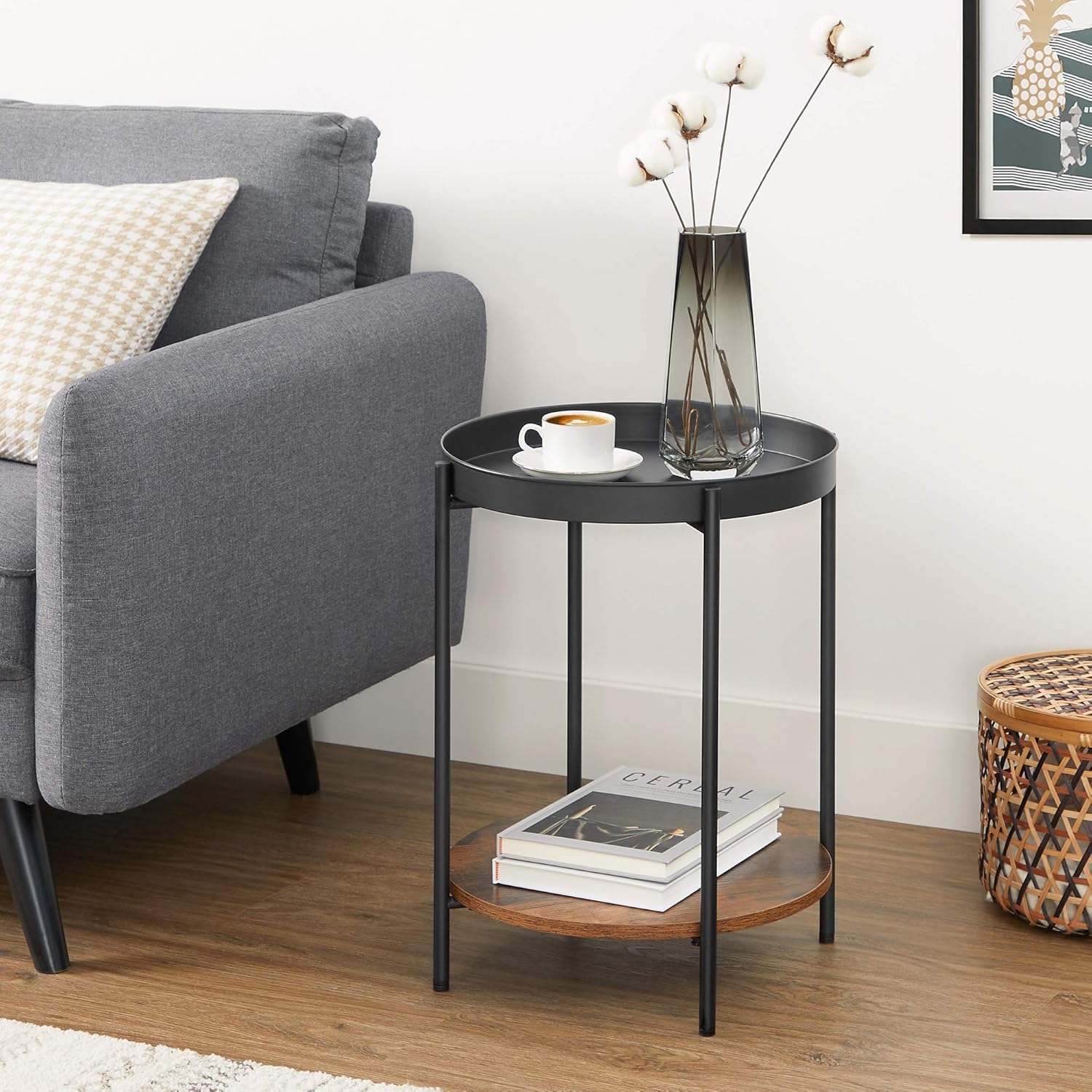 MESA LATERAL AUXILIAR 2 NIVELES MADERA 42X42X52CM EN COLOR NEGRO - 2