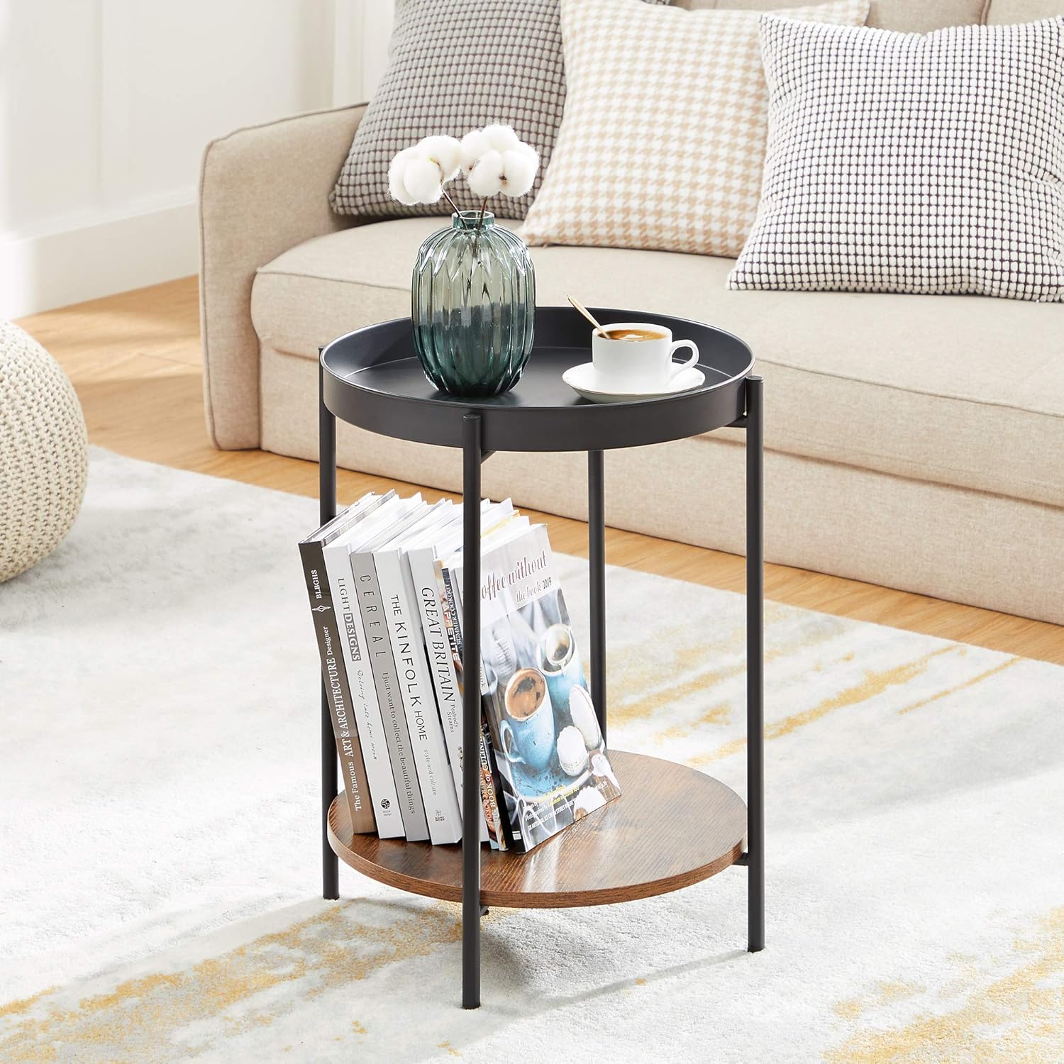 MESA LATERAL AUXILIAR 2 NIVELES MADERA 42X42X52CM EN COLOR NEGRO - 3