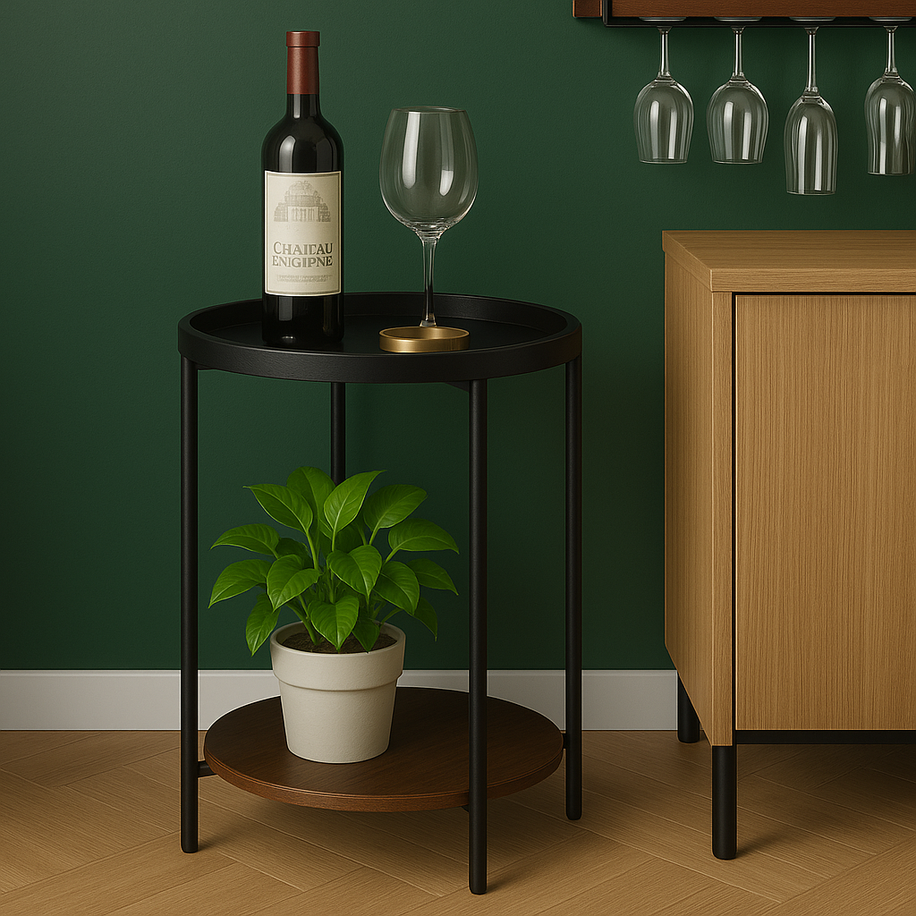 MESA LATERAL AUXILIAR 2 NIVELES MADERA 42X42X52CM EN COLOR NEGRO - 5