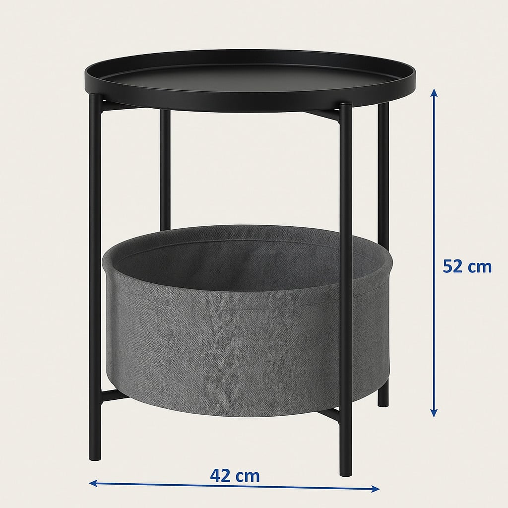 MESA LATERAL AUXILIAR 2 NIVELES CON CESTA 42X42X52CM EN COLOR NEGRO - 5