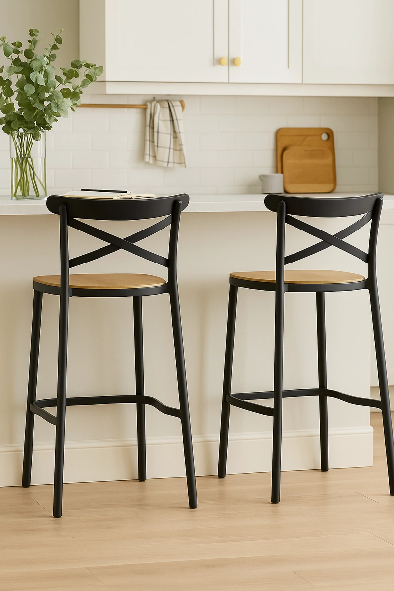 TABURETE CROSSBACK DANUBIO PISO DE BAR O TERRAZA 66CM EN COLOR NEGRO - 7