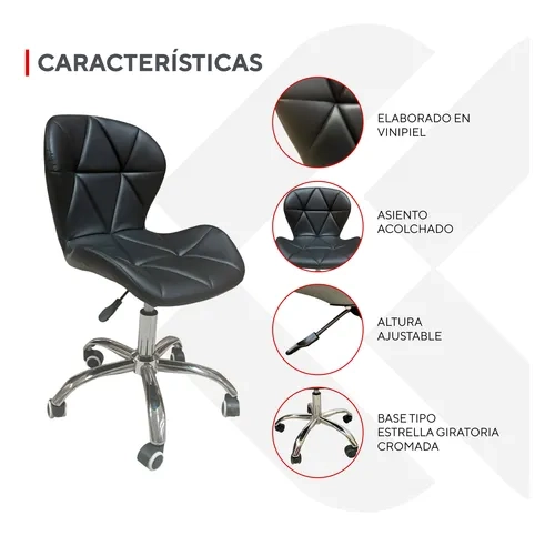 SILLA DE ESCRITORIO MARIPOSA RADAR GIRATORIA ACOLCHADA EN COLOR NEGRO - 5