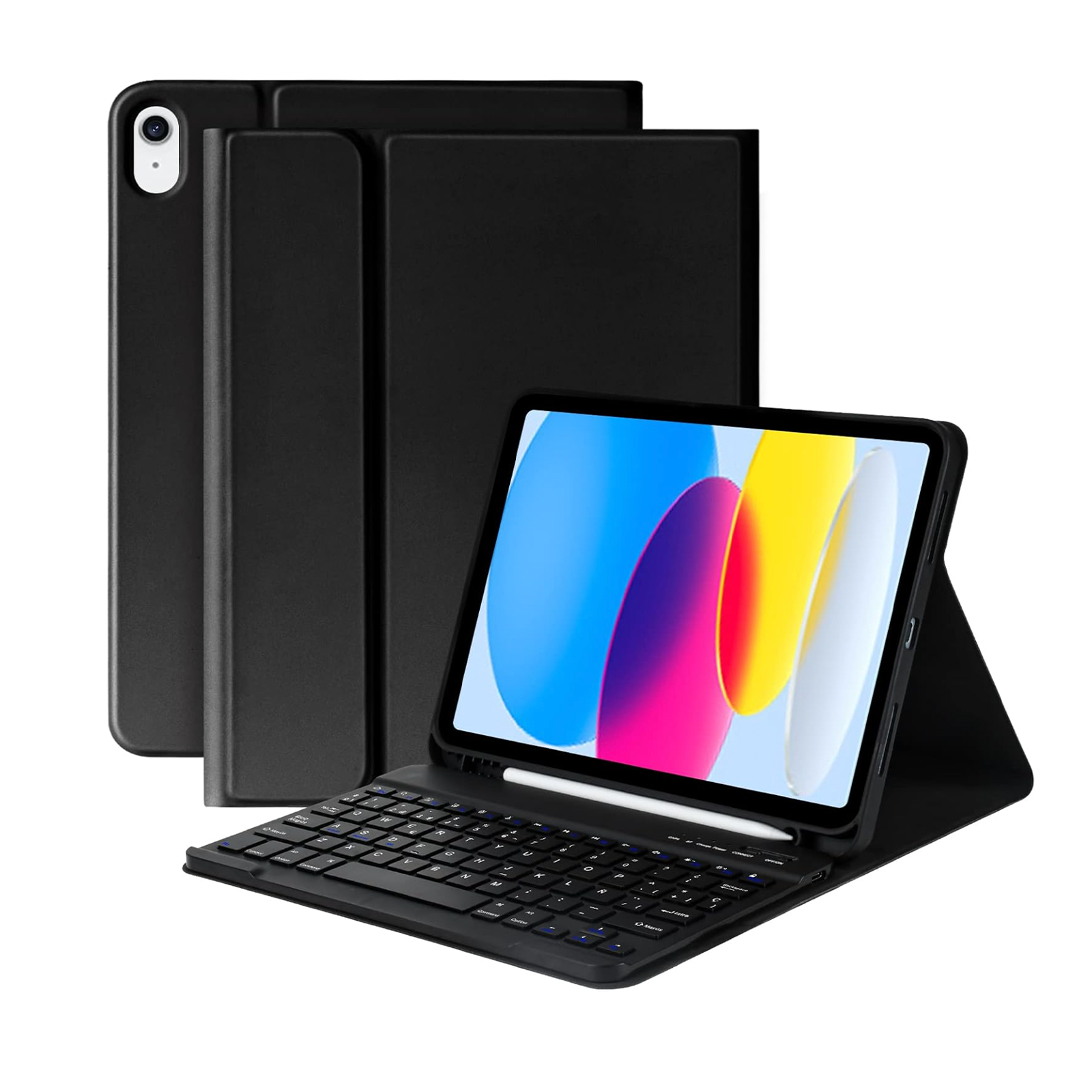FUNDA CON TECLADO JOIGO PARA IPAD 10.9 4 5TA G CON RANURA NEGRO - 1