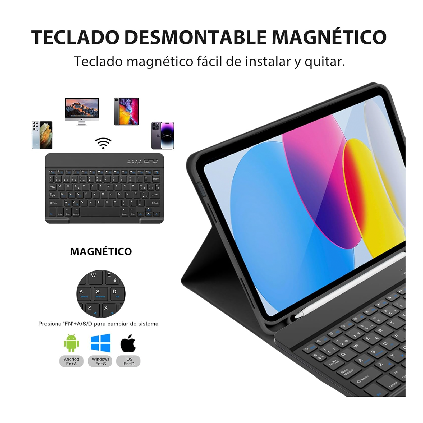 FUNDA CON TECLADO JOIGO PARA IPAD 10.9 4 5TA G CON RANURA NEGRO - 2